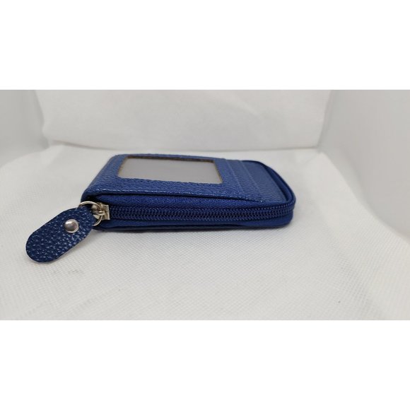 Blue Leather Mini Credit Card Case Card Slot Card Holder Wallet with ID Window - Picture 12 of 15